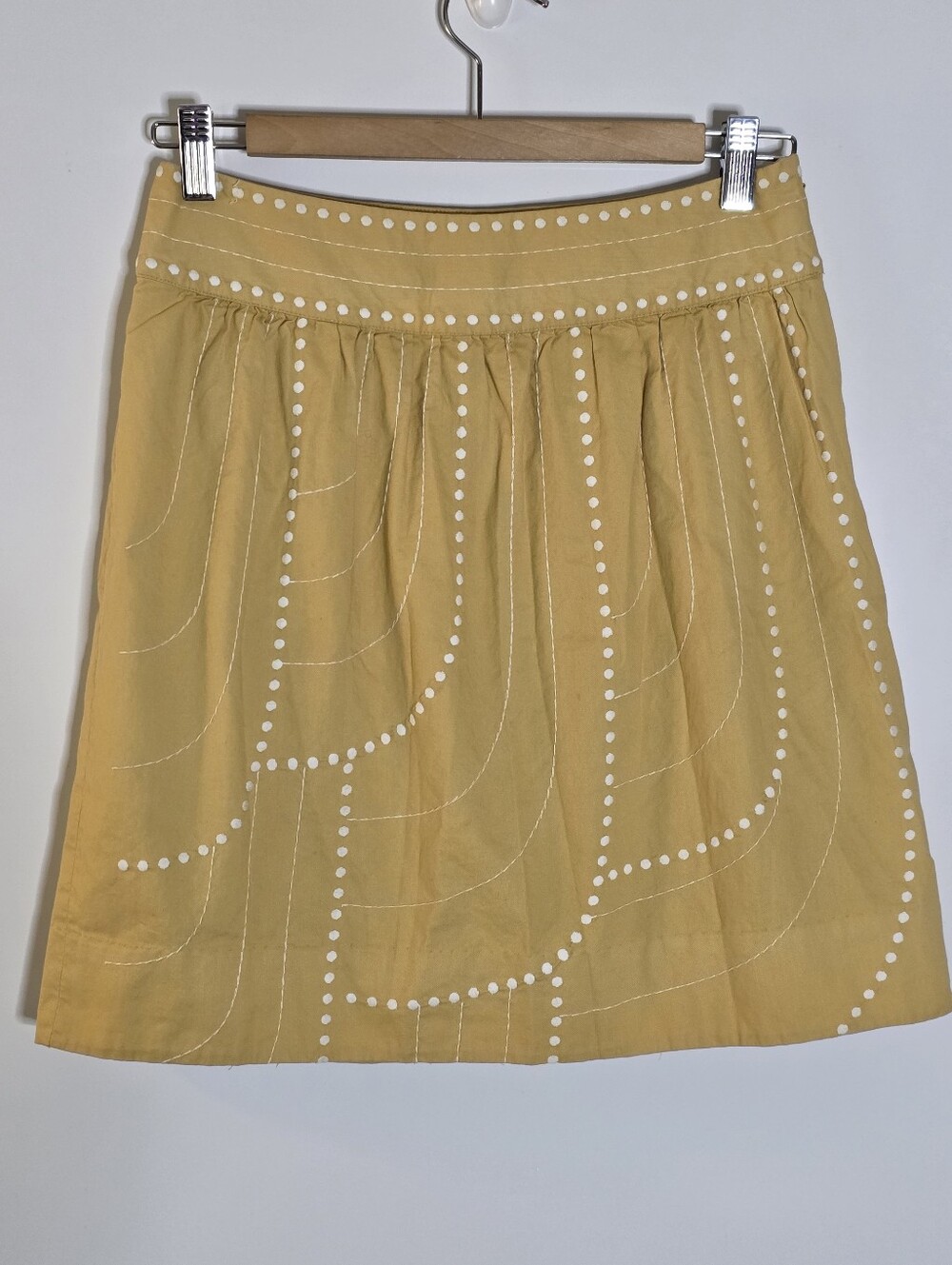 Floreat washed yellow embroidered lined mini skirt Size 2